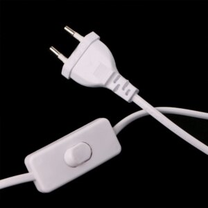 1.8m EU Plug Cable White Line with On/Off Switch Button Power Cord For LED Lamp