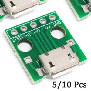 10PCS MICRO USB To DIP Adapter 5pin Female Connector B Type PCB Converter Breadboard Switch Board SMT Mother Seat