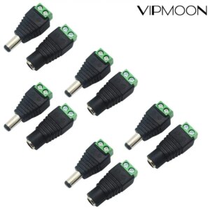 10Pcs 12V 5.5mm x 2.1mm Female Male Connector DC Power Plug Adapter for 5050 3528 5060 Single Color LED Strip Light CCTV Cameras