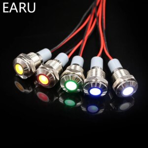 14mm IP67 Waterproof LED Metal Warning Indicator Light Pilot Signal Lamp + Wire 3V 5V 6V 12V 24V 110V 220v Red Yellow Blue Green