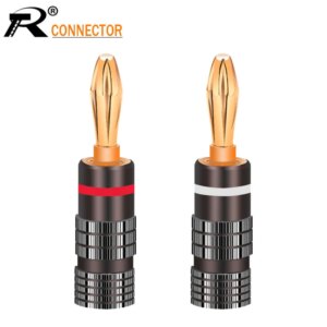 2pcs/1pair Gun Metal BANANA PLUGS 24K Gold-plated 4MM Banana Connector with Screw Lock For Audio Jack Speaker Plugs White&Red