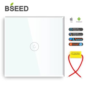 BSEED 1/2/3 Gang Wifi Switch Single Live Wire with Adapter White Smart Touch Switch Backlight