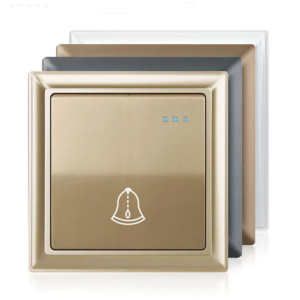 Doorbell Switch Wallpad Hotel EU UK Standard Silver Satin Metal Frame Door Bell Panel Push Button Wall Switch