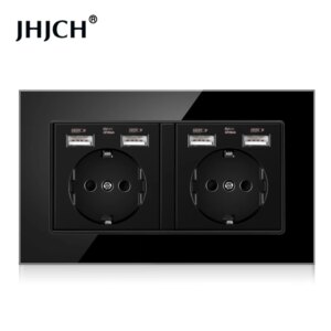 JHJCH EU standard USB plug, 16a power socket, German power panel, four USB interfaces, dual frame 4 USB wall socket