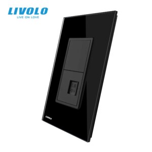 Livolo US Standard Satellite TV Power Socket, HDMI,com,tel,video plugs,Black Crystal Glass,usb,audio socket