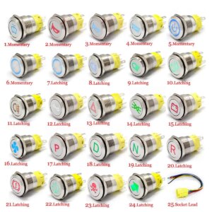 Metal 12V 19mm LED Indicator Warning Light Lamp Dash Panel Push Button Switch Momentary Latching on off for car yacht ship