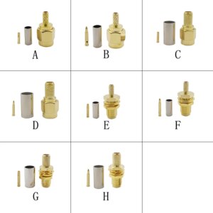 RP SMA Male Plug/SMA Male/RP SMA Female Jack/SMA Female Crimp Connector Gold plated Brass RF Coaxial Coax Solder Cable Adapter