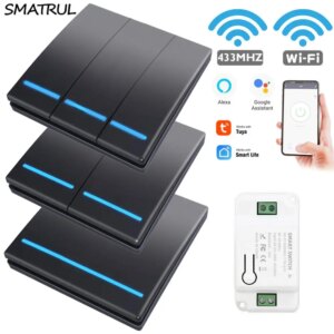 SMATRUL Tuya Wall Smart APP WiFi Switch Light 1/2/3 Gang Wireless RF 433Mhz Push Button DIY Relay Timer Module Google Home Alexa