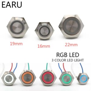 16/19/22mm 3 Triple Color RGB LED Light Mirco Switch Short Strock Momentary Self-reset Waterproof Metal Push Button Switch Power