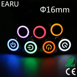 16mm Waterproof Metal Push Button Switch LED Light Latching Fixation Momentary Car Engine Start PC Power Red Blue 5V 12V 3-380V