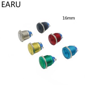 1pc 16mm Screw Terminal Electronic Waterproof Metal Push Button Switch Momentary Horn PC Power Oxidized Aluminum Red Blue Green
