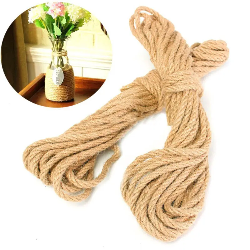 20M Twisted Burlap Jute Twine Rope Thick Natural Hemp Cord Sisal Rope 6mm
