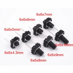 20Pcs Tactile Switch Momentary Tact 6x64.3/5/6/7/8/9/10mm 6*6*4.3mm 5mm 6mm 7mm 8mm 9mm 10mm Middle pin 2pins
