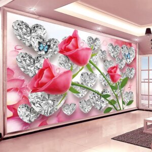 3D Wallpaper Romantic Stereo Diamond Roses Creative Photo Wall Mural Wedding House Bedroom Home Decor Wall Cloth Papel De Parede
