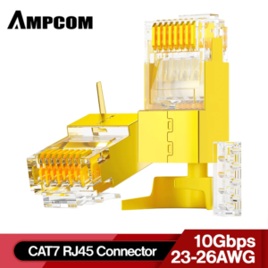 AMPCOM 2-Piece CAT6A & CAT7 Shielded RJ45 Modular Plug Connector 50μ 8P8C - RJ45 Connector Network Cable Connector