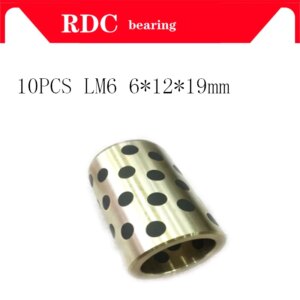 Free shipping 10pcs 6x12x19 mm linear graphite copper set bearing copper bushing oil self-lubricating bearing JDB LM6UU LM6 6mm