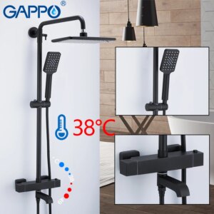 GAPPO shower system black bathroom shower set bath shower mixers waterfall thermostatic mixer tap rain bathtub faucets