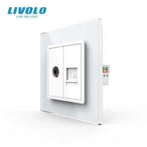 Livolo, 7colors Crystal Glass Panel, 2 Gangs Wall Computer and TV Socket,C791VC-11/12/13/15, Without Plug adapter,no logo