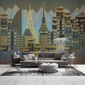 Modern Golden Line Relief City Building Photo Wallpaper For Living Room Wall Covering Home Decor Mural Wallpaper Papel De Darede