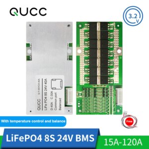 Qucc Lifepo4 BMS 8S 24V Lithium Battery Protection Board 18650 Balancer Electric Scooter Equalizer 15A 20A 30A 40A 60A 100A 120A