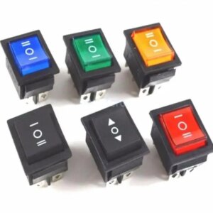 Rectangular Latching Rocker Switch 3 Position 6 Pins Black Red Green Blue Yellow