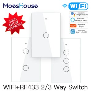 Smart Glass Panel Switch Smart Life/Tuya App Multi-Control Association, Voice Control with Alexa,Google Home,1/2/3 Gang