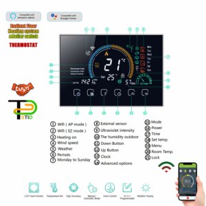 TUYA APP Digital Wireless WIFI Thermostat Room Temperature for Dual sensor Radiant Floor Heating Works with Alexa Google Home
