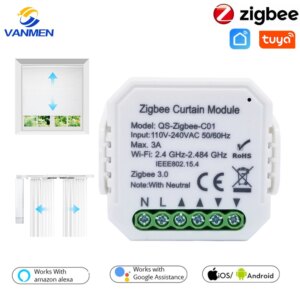 Tuya Smart Home Zigbee Curtain Switch Module,for Roller Shutter Blind Motor,110-240V,APP Control Support Alexa/ Google Home/Siri