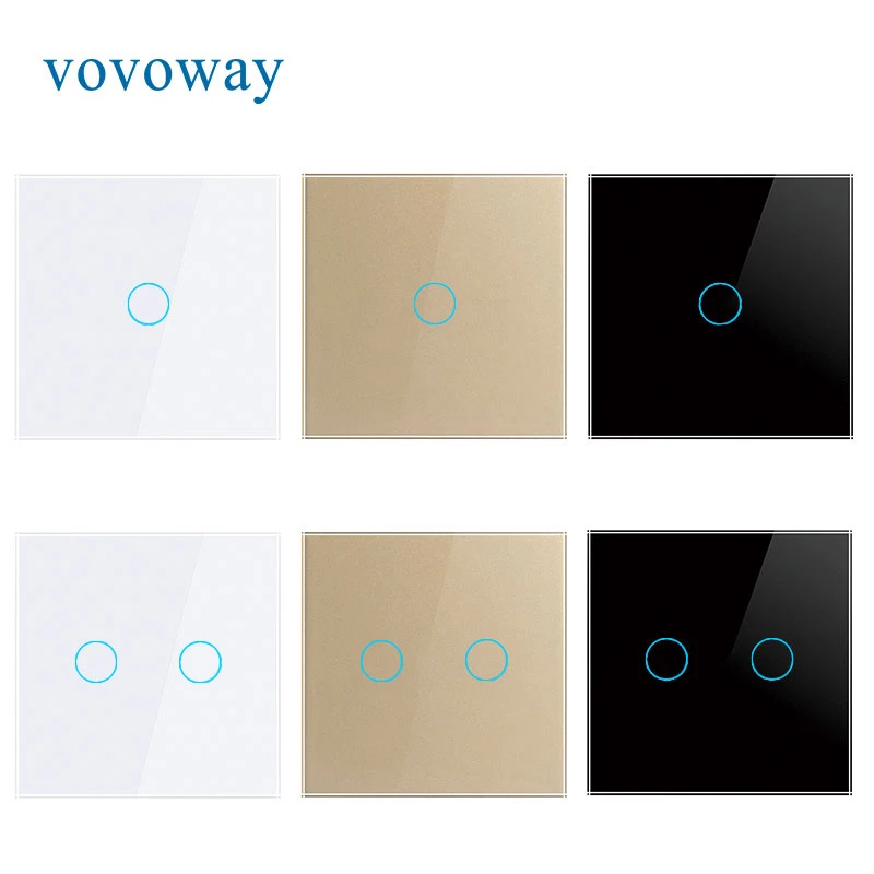 Vovoway EU Glass panel touch light switch,home wall stick,123Gang AC110V 220V