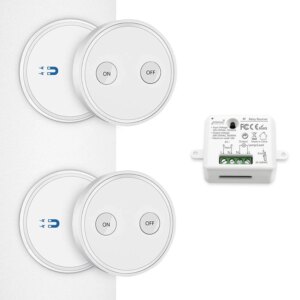 Wireless Light Switch 2 Remote Control 1 Relay Receiver Mount on Wall or be Portable, Up to 30m Range, Easy for Installation