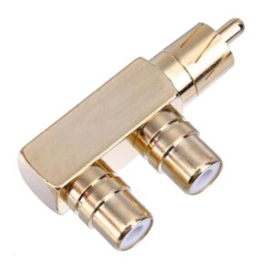 vanpower Copper Gold Plated RCA Male to 2 RCA Female Right Angle Audio Plug Splitter Adapter Converter Connector 45*22*12mm