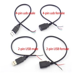 0.3m/1m/2m Power Supply Cable 2 Pin USB 2.0 A Female male 4 pin wire Jack Charger charging Cord Extension Connector DIY 5V line