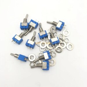 10Pcs MTS-101 2 Pin SPST Switch ON-OFF 2 Position AC125V/6A 250V/3A 6mm Blue Mini Toggle Switches