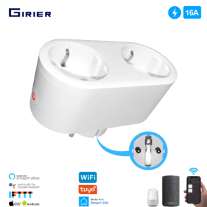 16A EU Smart Wifi Dual Socket with Power Monitor Timing Voice Tuya App Remote Control Smart Plug Support Google Assistant Alexa
