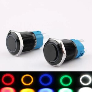 16mm Black Oxide Metal Push Button Switch with LED Light Self-locking/Self-reset Car/computer/doorbell 3V 6V 12V 24V 110V 220V