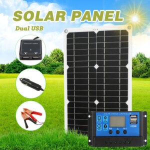180W 12V Professional Solar Panel Kit 1/2 USB Port Off Grid Monocrystalline Module LCD Display with 20A Solar Charge Controller