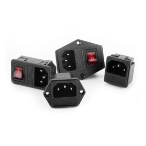 1PC 10A 250VAC 4 Pin IEC320 C14 inlet connector plug AC power socket with red lamp rocker switch 10A fuse holder CZYC