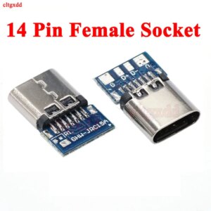 1pcs Micro USB 3.1 Type C Connector 14P 14 Pin Female Socket receptacle Through Holes PCB 180 Vertical Shield USB-C