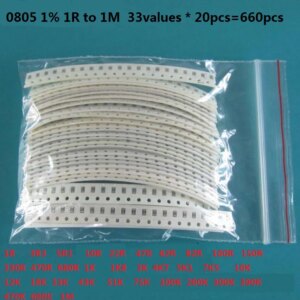 33valuesX 20pcs=660pcs 0603 0805 1206 Resistor Kit Assorted 1R to 1M ohm 1% SMD Sample Kit DIY 3.3R 5.1R 10R 47R 62R 82R 1K 10K