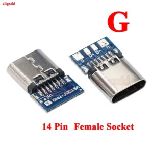 5pcs USB 3.1 Type C Connector 14 Pin Female Socket Receptacle Through Holes PCB 180 Vertical Shield