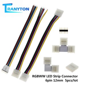 6Pin 12mm LED Strip Connector for RGBWW LED Strip Free Welding Connector 5pcs/Lot L/T Shape