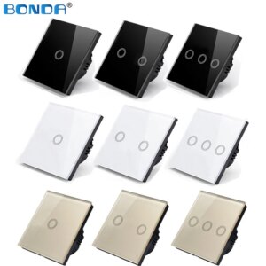 BONDA touch switch, EU standard, white crystal, glass panel, touch switch, Ac220v, 1 set, 1 way, wall light, wall touch screen