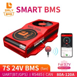 Daly 18650 24v li-ion 7s smart Bms 29.4v Lithium Battery Bms Charging Voltage 29.4v 80a 100a 120a Bms Pcm for e-bike With Fan