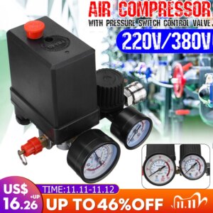 Durable 240V/380V Regulator Duty Air Compressor Pump Pressure Control Switch Air Pump Control Valve 7.25-125 PSI with Gauge