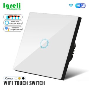 Igreli Wifi Wall Touch Switch 1/2/3 Gang 1 Way Wireless Smart Switches Tuya Or Evelink Support Smart Home For Alexa Google Home