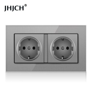 JHJCH European standard wall mounted power socket, crystal glass panel, German standard 2-hole 16A double grounding, 146 * 86mm