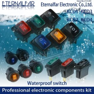 KCD1 KCD2 KCD4 KCD6 On Off 10A 16A 20A 125V 250V AC Heavy Duty DPST Sealed Waterproof Auto Boat Marine Toggle Rocker Switch with
