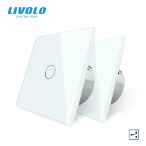 Livolo EU Standard 2 Ways Control Wall Touch Screen Switch, 7Colors CrystalPanel,220-250V,cross/through switch,2pcs/pack,no logo