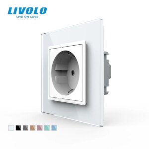 Livolo EU Standard Power Socket, White Crystal Glass Panel, AC 110~250V 16A Wall Power Socket, VL-C7C1EU-11,no logo