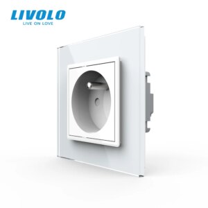 Livolo New Outlet,French Standard Wall Power Socket, VL-C7C1FR-11,White Crystal Glass Panel, AC 100~250V 16A,no logo